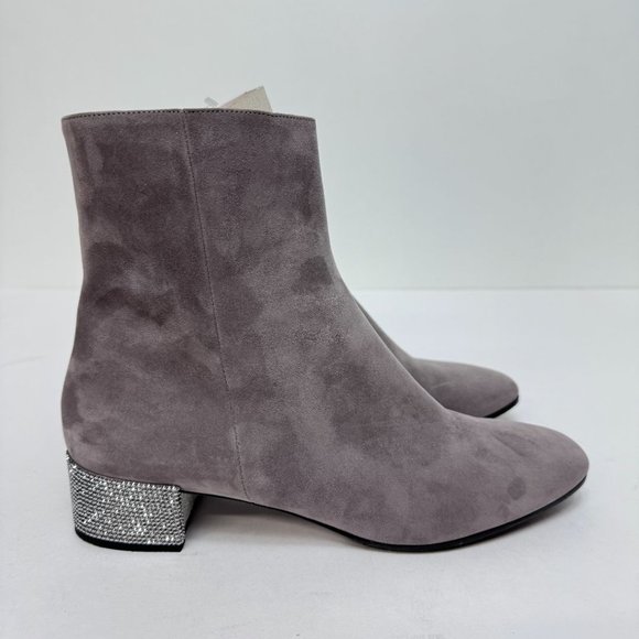 Rene Caovilla Suede w/ Rhinestone Heel Booties Gray Silver - Picture 3 of 9
